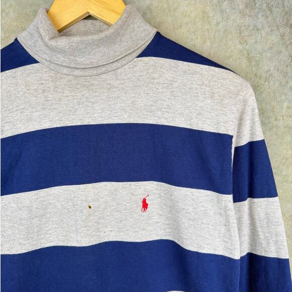 VTG 90s Polo Ralph Lauren Turtleneck Youth Sz L Striped Gray Blue - Picture 3 of 8